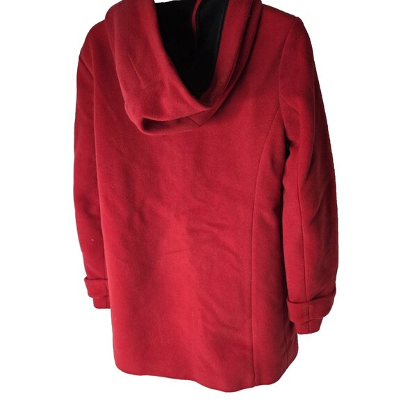 Zara Women's Size Medium Red Wool Duffel Hooded Jacket - Picture 9 of 9